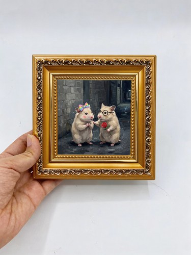 Hamster couple oil painting - hamster,